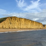 Set against a clear blue sky, the ravages of time… The Jurassic coast at West Bay, Dorset