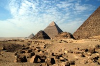 Desert view of Pyramids at Giza